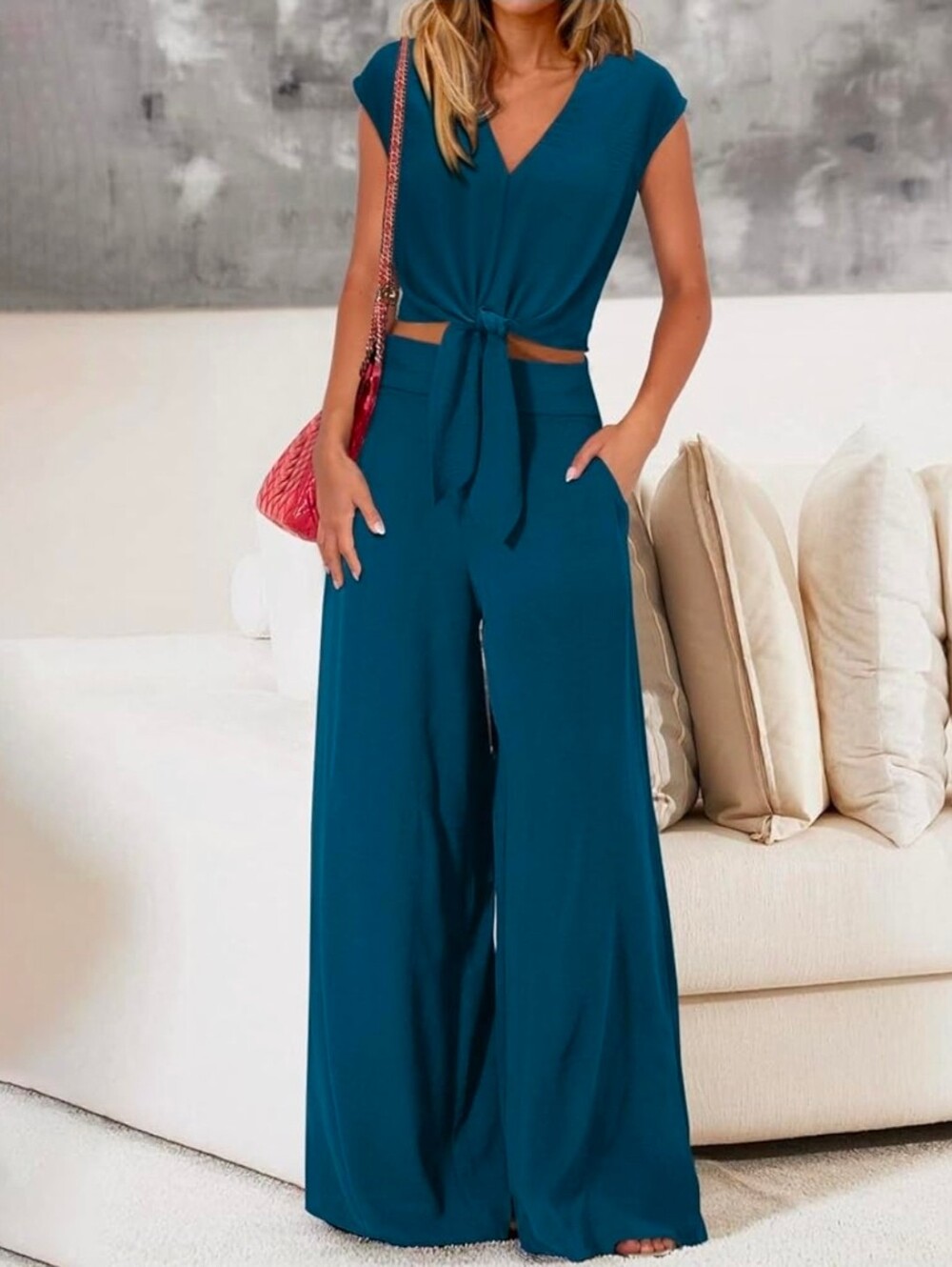 2026 New Women’s Wide-Leg 2 Piece Set in Teal